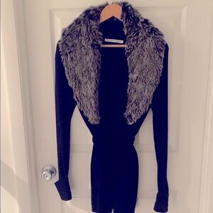 TRINA TURK Merino Wool Black Cardigan with removable Faux Fur Collar !! 🙌💫💕💓🥰